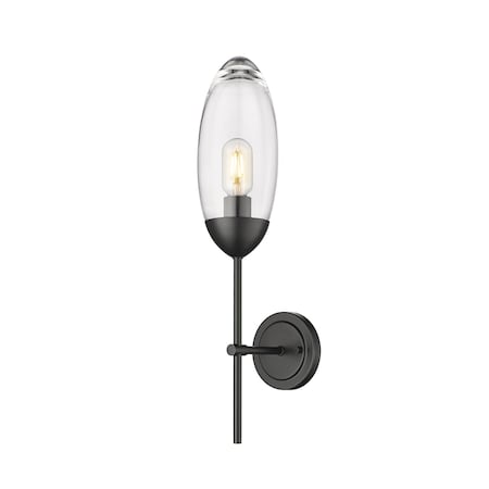 Z-Lite Arden Wall Sconce, 1-Light, 4.5 In.W x 7 In.L x 21.5 In.H, Matte Black/Clear 651S-MB